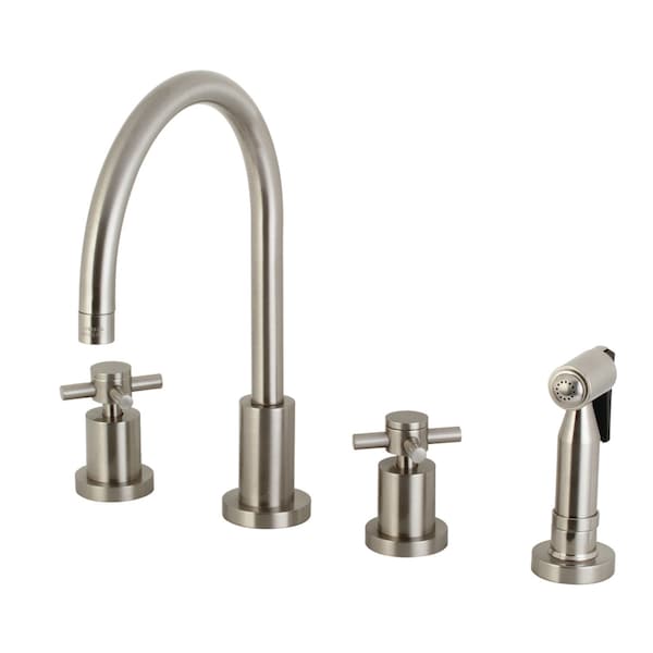 KS8728DXBS 8" Widespread Kitchen Faucet W/ Brass Sprayer, Nickel